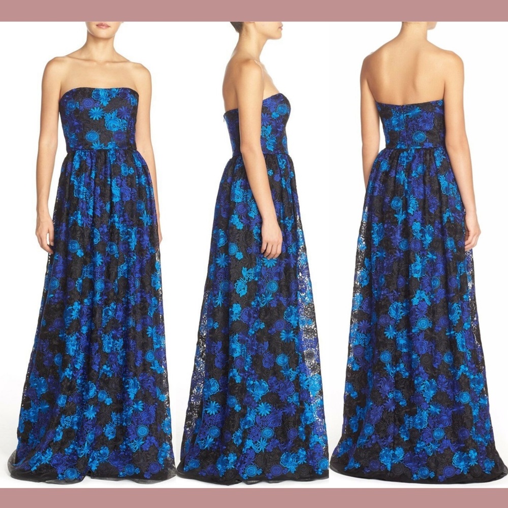 NEW DAVID MEISTER Strapless Embroidered‎ Ballgown